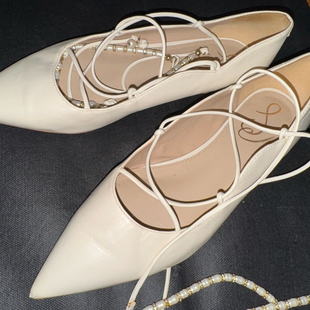 Sam Edelman Cream Lace-Up Flats